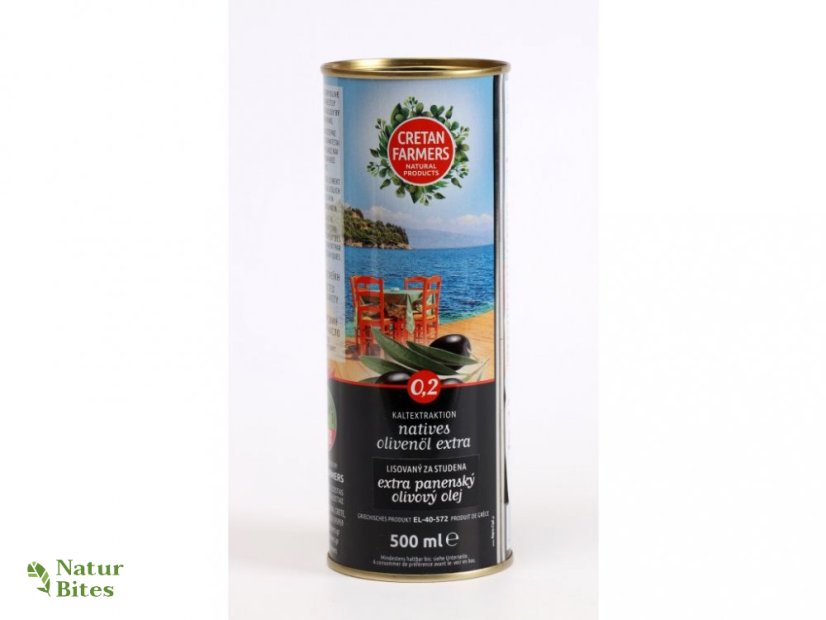 Extra panenský olivový olej, prémiový 500 ml, plech Cretan Farmers