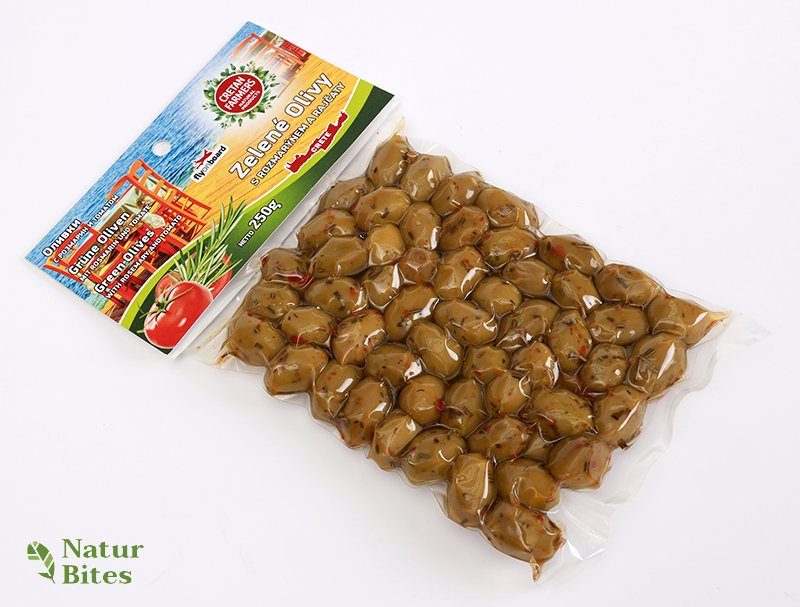 CRETAN FARMERS Olivy řecké zelené Rozmarýn a Rajčata 250 g