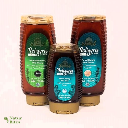 Výhodná sada tří řeckých lesních a horských medů 1250 g, Meligyris