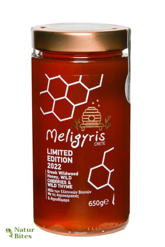 Řecký lesní med Divoká třešeň+Divoký tymián, květový-exclusive 550 g, MELIGYRIS
