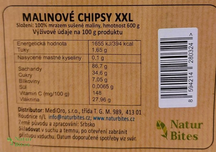 Maliny celé lyofilizované-chipsy (sušené mrazem), 600 g