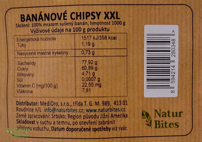 Banány lyofilizované-chipsy (sušené mrazem), 1000 g