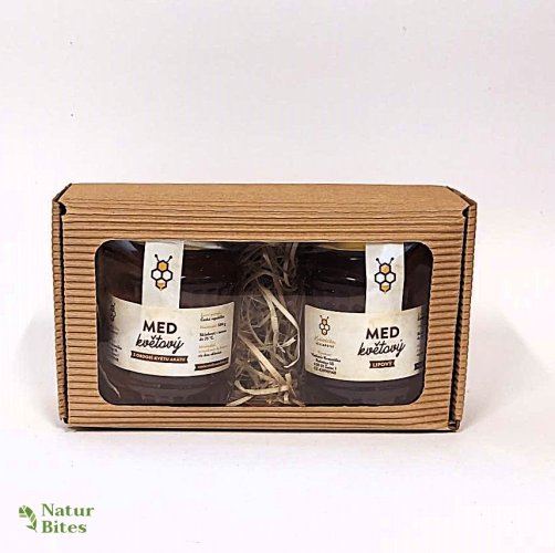 Dárková krabička na 2 medy v balení 500 g, kraft s okénkem