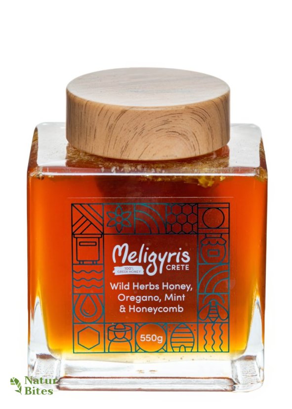 Řecký horský med "Oregáno+Máta s pláství"-exclusive 550 g, Meligyris