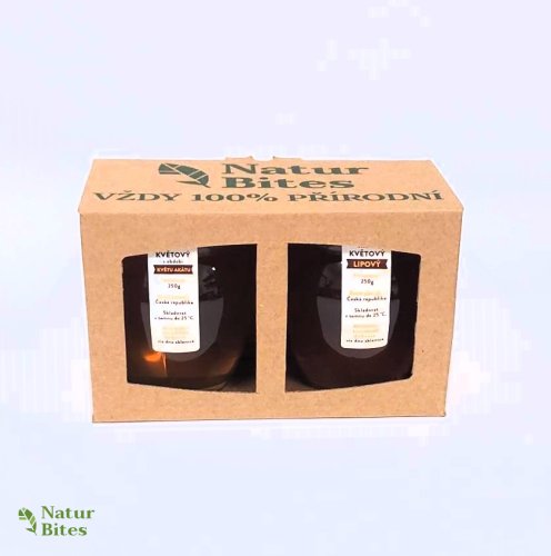 Dárková krabička na 2 medy v balení 250 g, kraft s okénky
