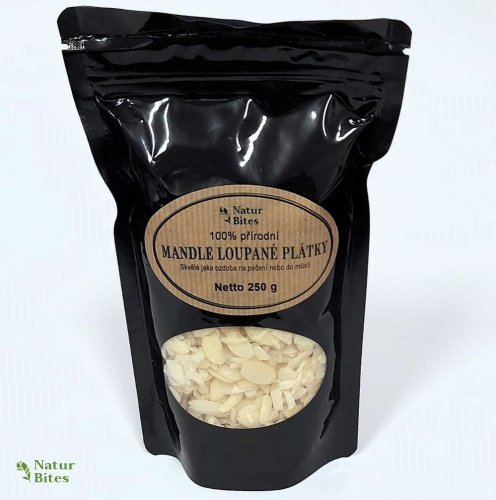 Mandle natural, loupané-plátky 250 g, NaturBites