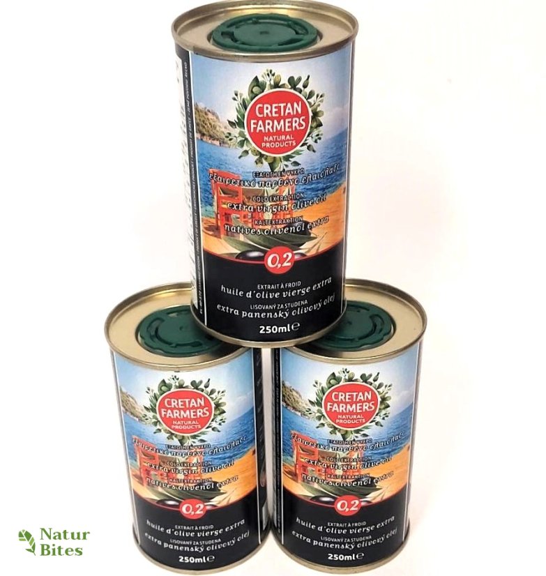 Extra panenský olivový olej, prémiový 250 ml, plech Cretan Farmers